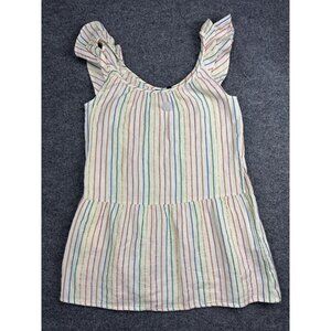 GAP‎ Shirt Womens XS White Multicolor Metallic Stripe Ruffle Sleeve Peplum Top